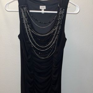 Caché Black Dress with connected Beaded Necklace. Size Medium.